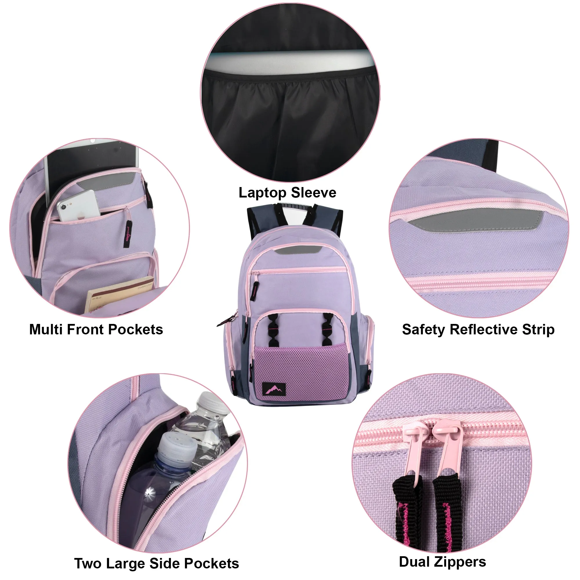 18 Inch Reflective Multi-Pocket Backpack with Laptop Section - 2 Colors