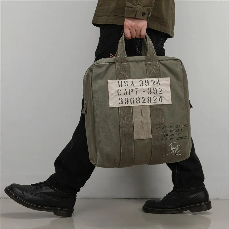 Army Green Canvas Mens Pilot Handbag Canvas WWII Bag Canvas Army Vertical Weekender Bag Travel Bag for Men