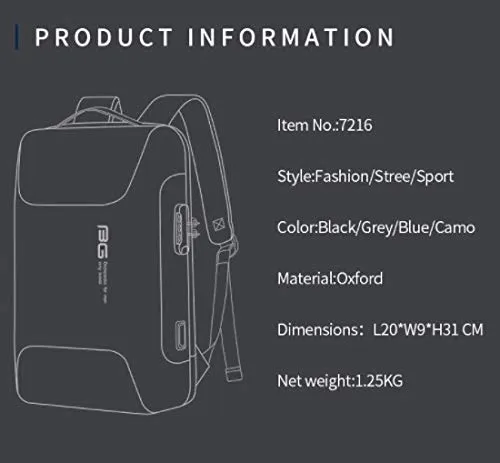 Bange Medium Size Multi Functional Water Proof Anti Theft 15.6 Inch Laptop Backpack (Black)