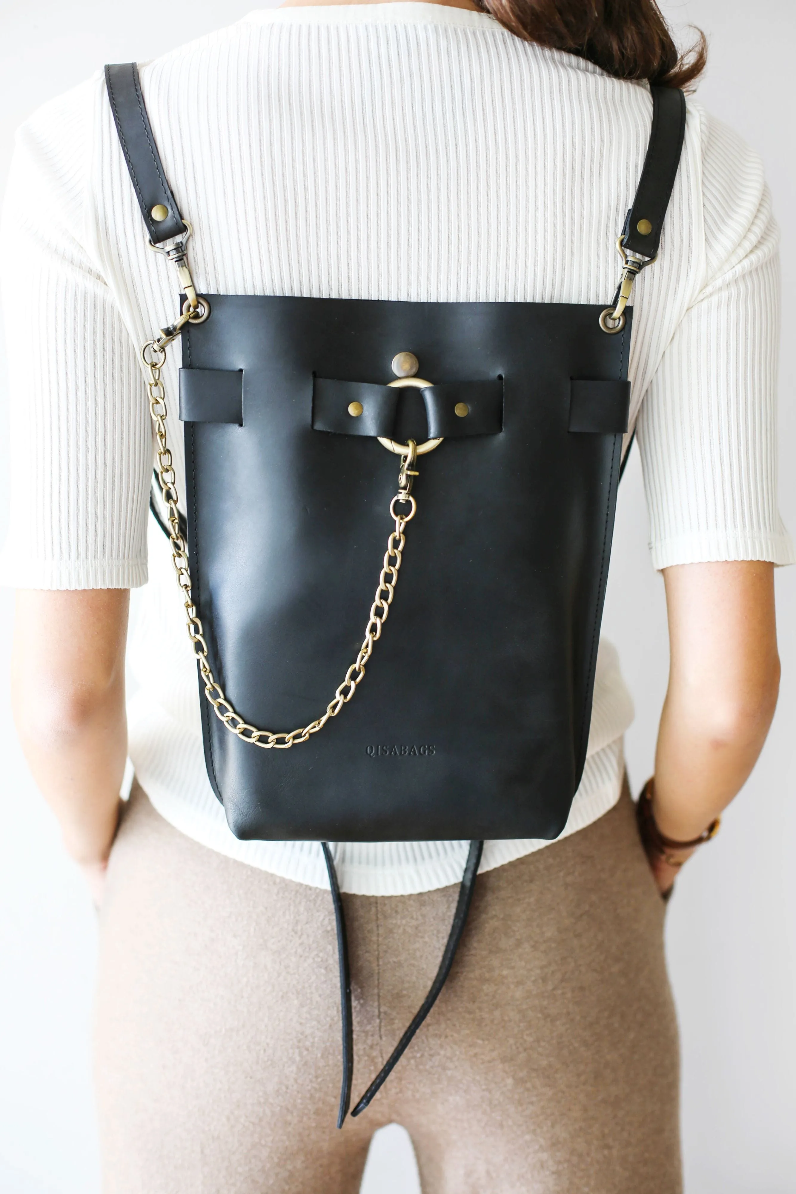 Black Leather Bag - "Ring Belt Edition"