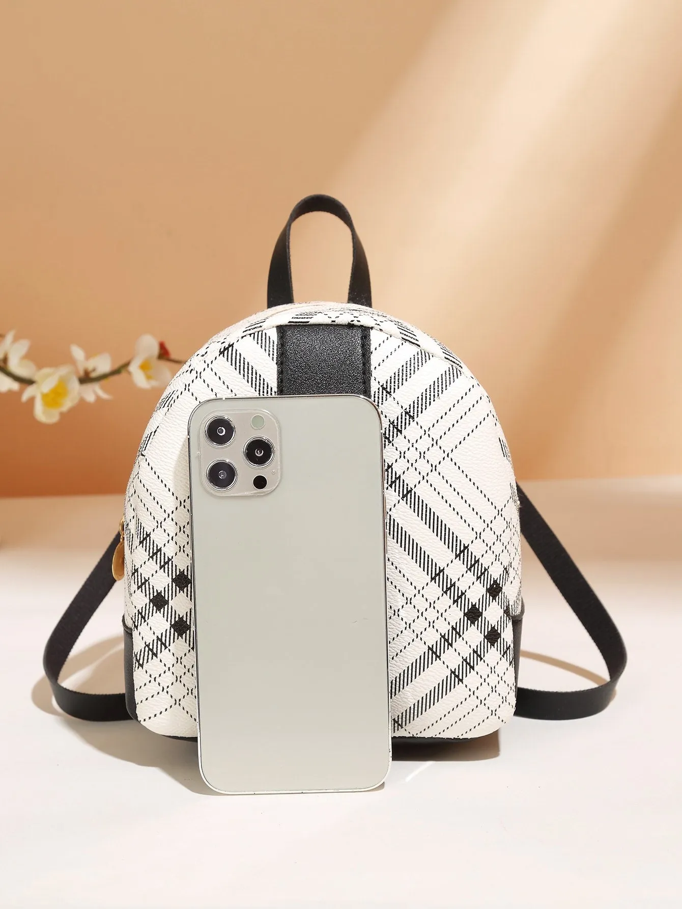 Bow Decor Plaid Pattern Backpack