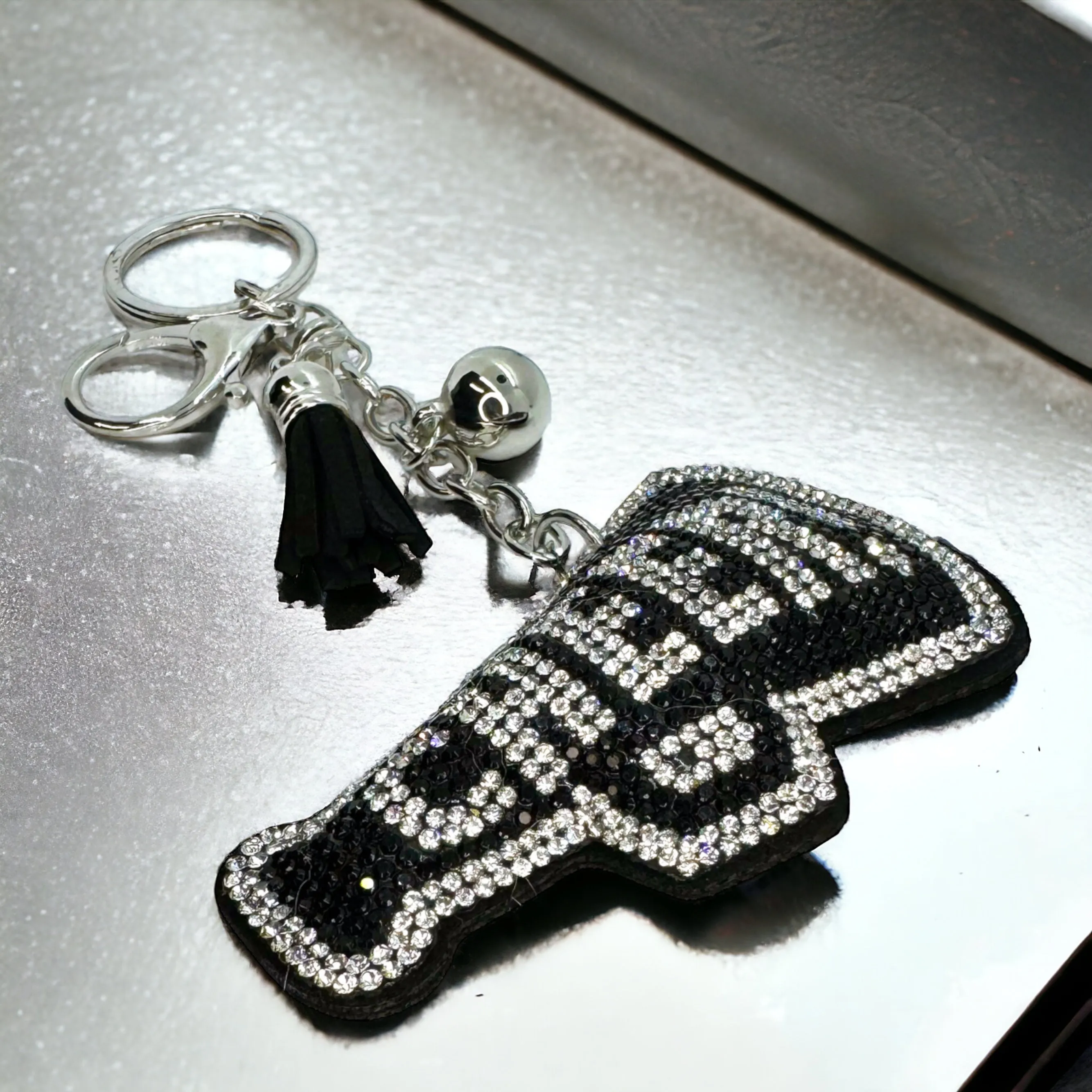 Cheer Keychain - Cheerleader Bag Charm, Cheerleader Keychain, Rhinestone Cheer Keychain, Black and White, Cheer Coach Gift, Cheer Mom