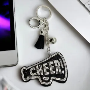 Cheer Keychain - Cheerleader Bag Charm, Cheerleader Keychain, Rhinestone Cheer Keychain, Black and White, Cheer Coach Gift, Cheer Mom