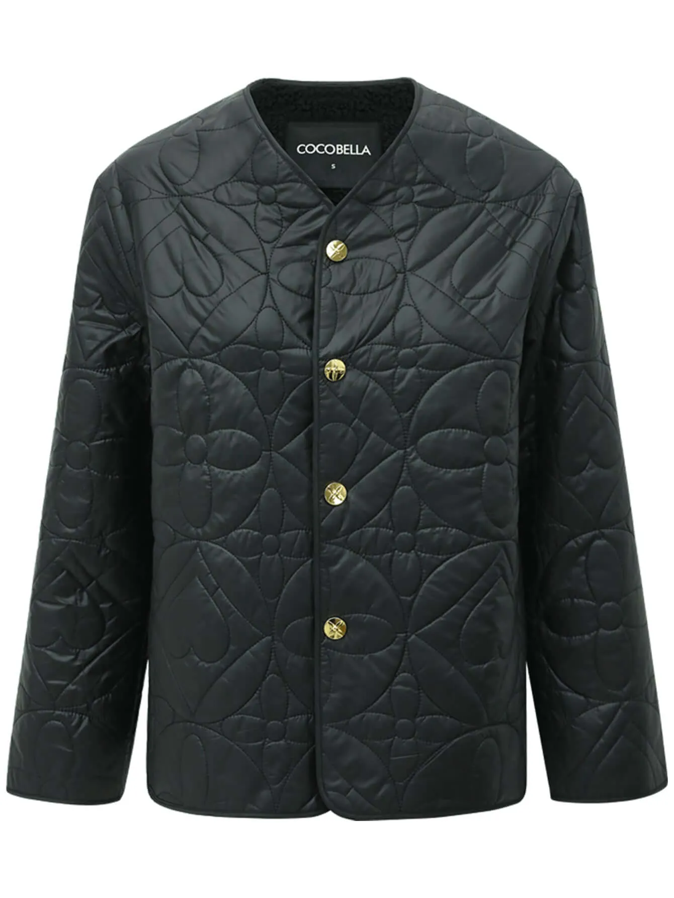 Chic Floral Quilted Black Lightweight Jacket