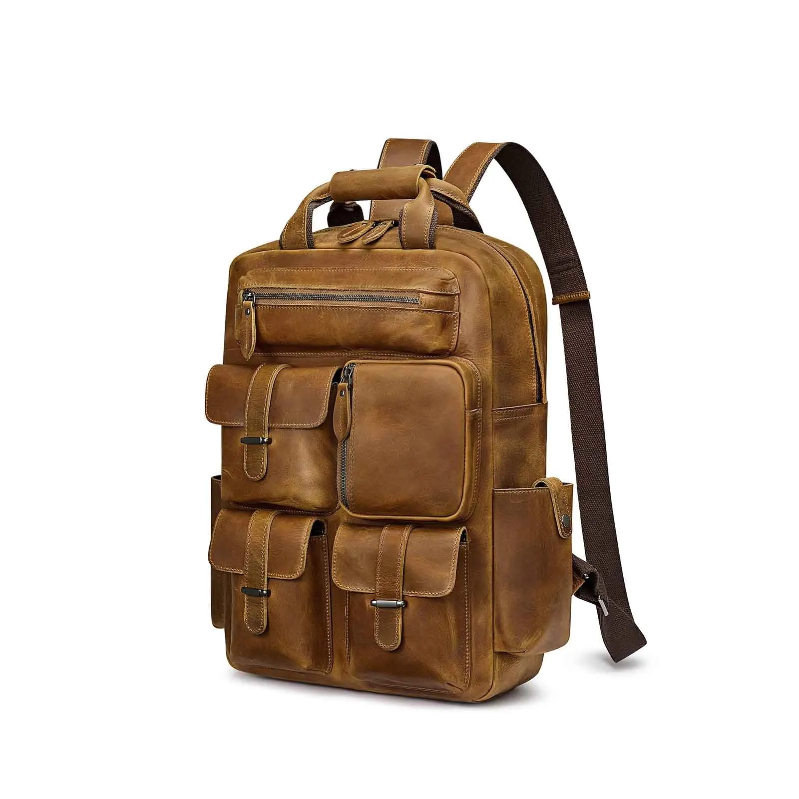 Crazy Horse Genuine Leather Travel Backpack for Men