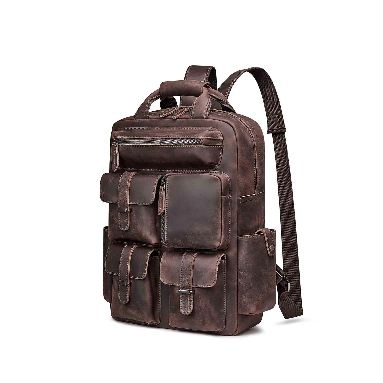 Crazy Horse Genuine Leather Travel Backpack for Men