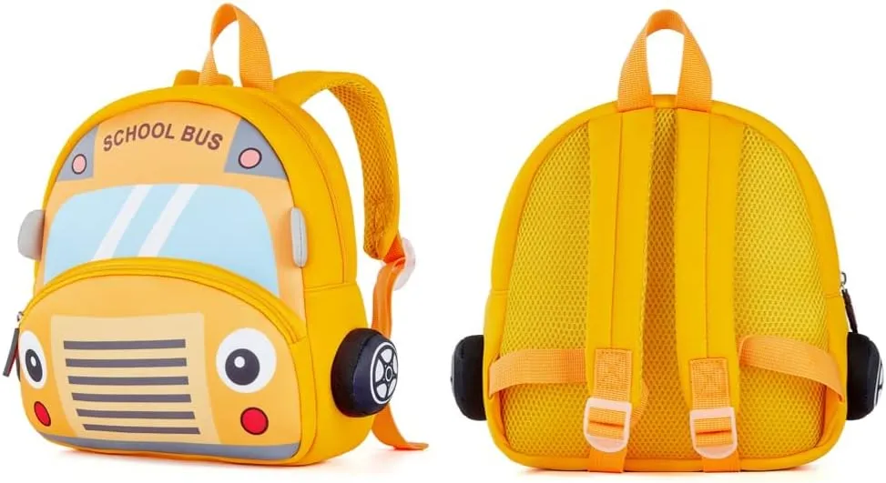 Cute Cartoon Bus Soft Plush Backpack with Front Pocket for Kids (Orange)