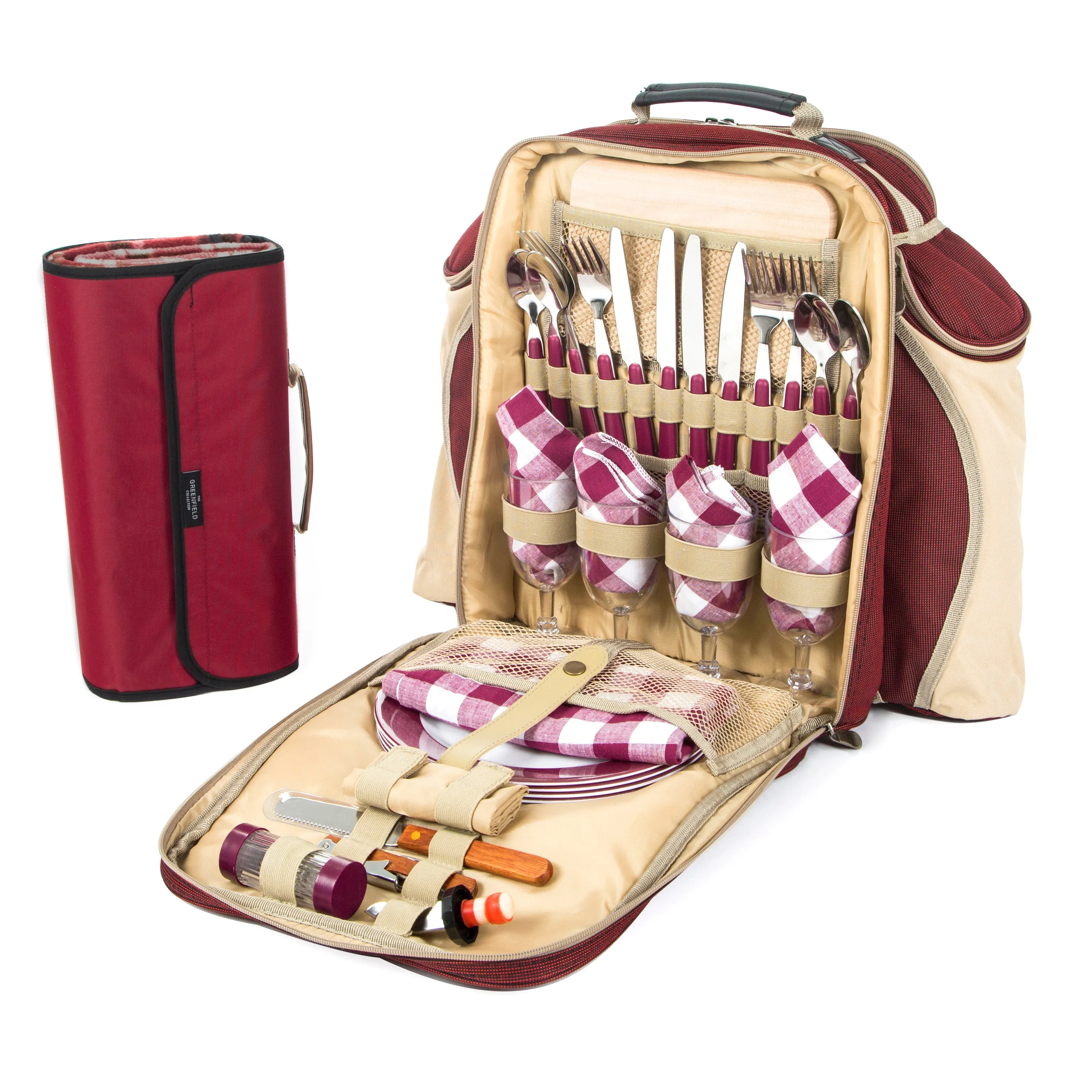 Deluxe Picnic Backpack Hamper for Four People with Matching Picnic Blanket