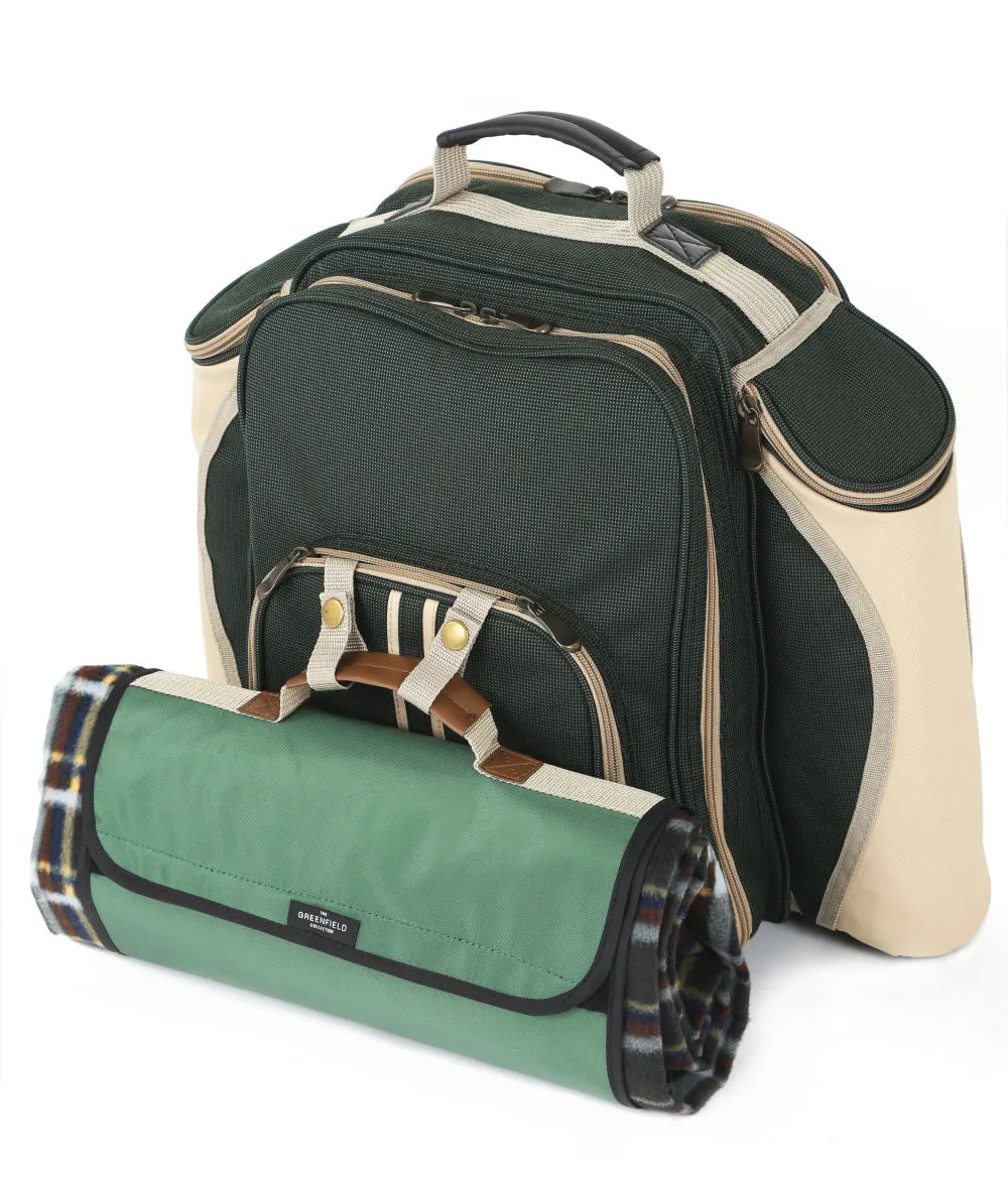 Deluxe Picnic Backpack Hamper for Two People with Matching Picnic Blanket