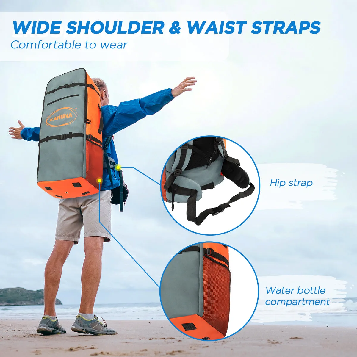 Durable Travel Backpack for iSUP Boards, Wide Straps, Kahuna Hana