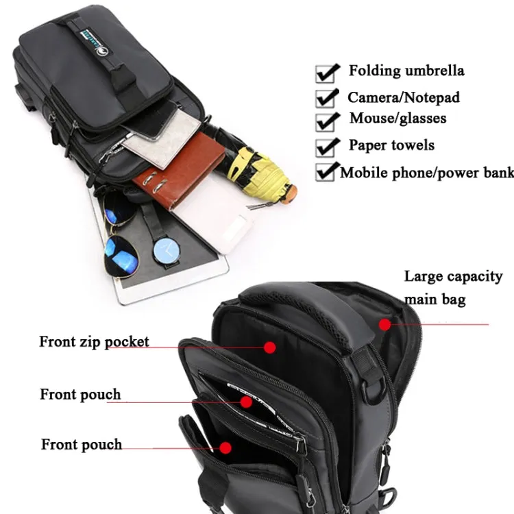 HaoShuai 1100-1 Men Chest Bag Multifunctional Single / Double Shoulder Backpack with External USB Charging Port(Black)