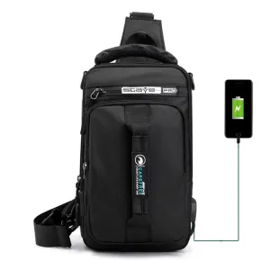 HaoShuai 1100-1 Men Chest Bag Multifunctional Single / Double Shoulder Backpack with External USB Charging Port(Black)