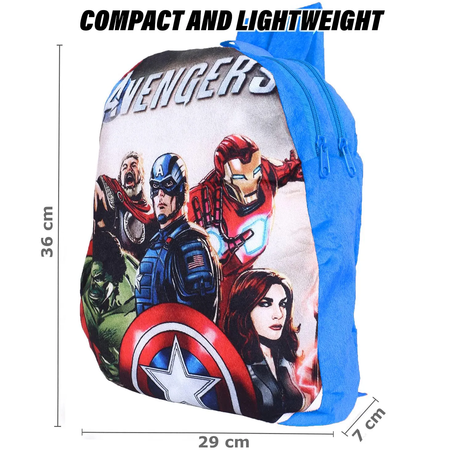 Heart Home Marvel Avengers Backpack | 2 Compartment Velvet School Bag | School Bag for Kids | Kids School Backpack | Backpack for School | Blue