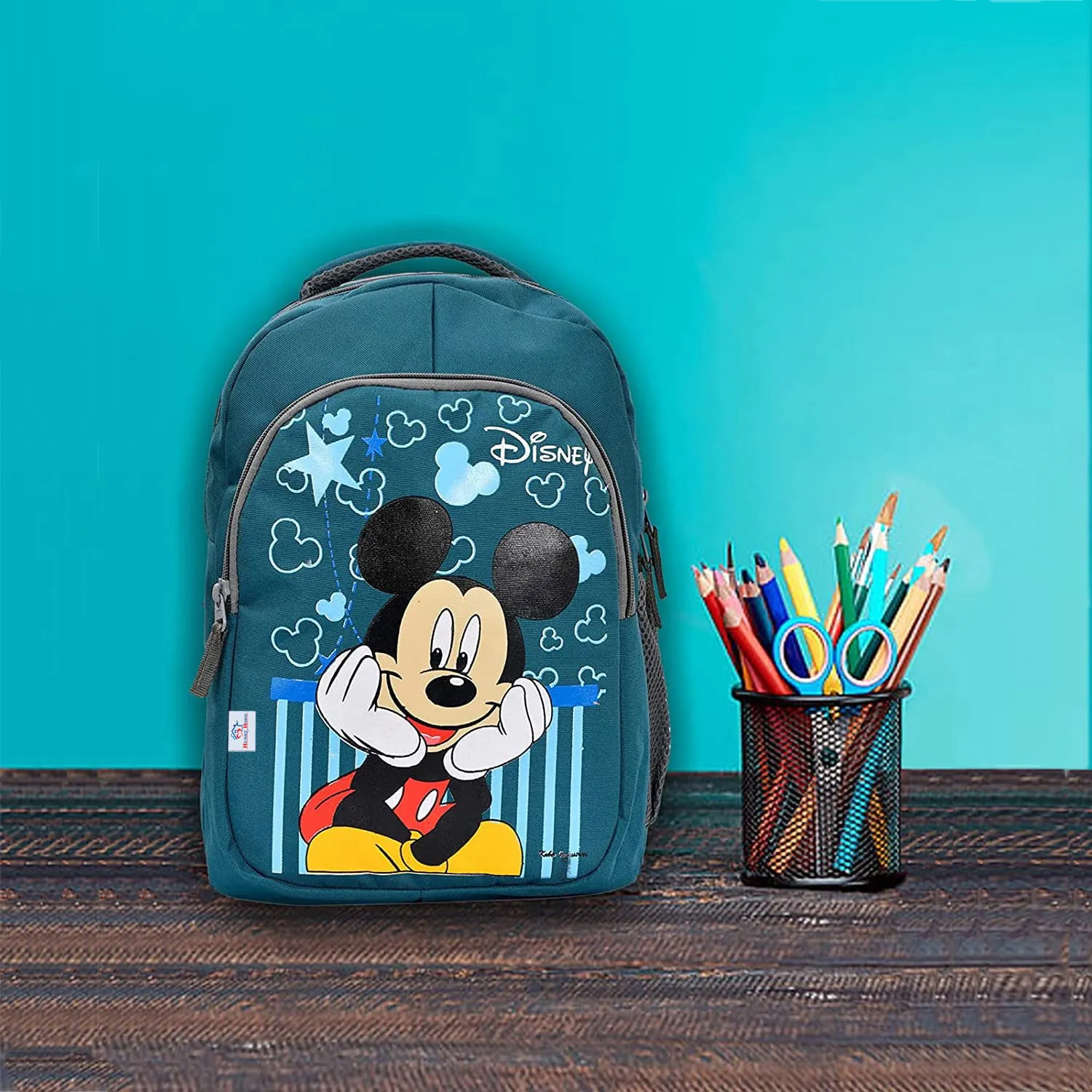 Heart Home Rexien Waterproof Lightweight Disney Mickey Mouse Print Backpack|Sturdy School Bag For Kids (Green)