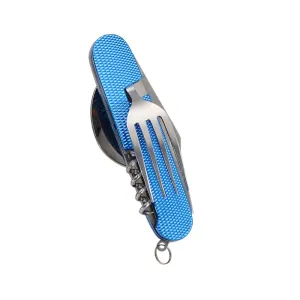 Kuber Industries 4 in 1 Folding Fork Knife Spoon Set | Multi-Tool Camping Folding Pocket Knife | Spoon, Bottle Opener & Fork Set | Blue