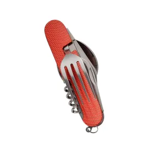 Kuber Industries 4 in 1 Folding Fork Knife Spoon Set | Multi-Tool Camping Folding Pocket Knife | Spoon, Bottle Opener & Fork Set | Red