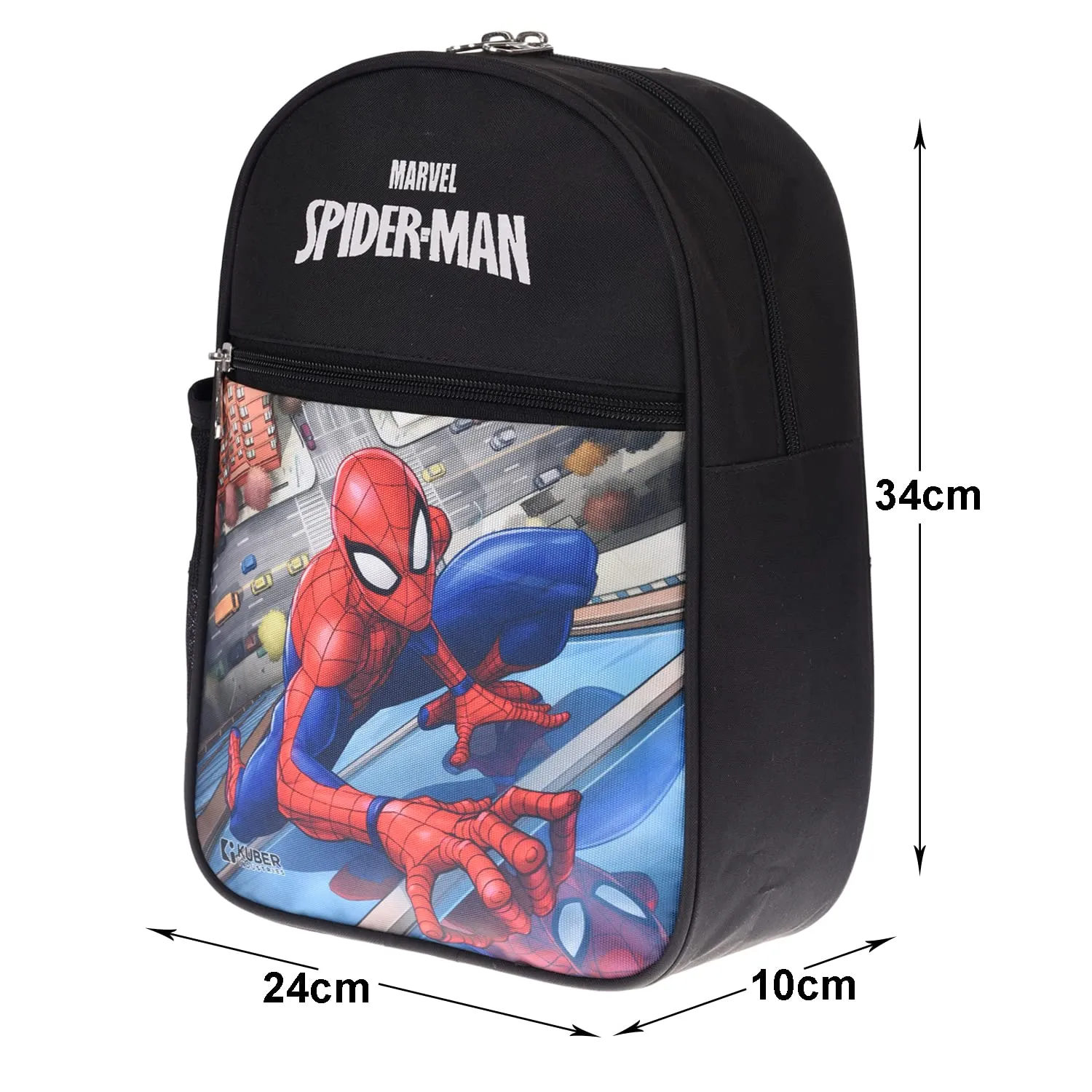 Kuber Industries Marvel Spider-Man School Bag|2 Compartment Rexine School Bagpack|School Bag for Kids|School Bags for Girls with Zipper Closure|Small Size (Black)