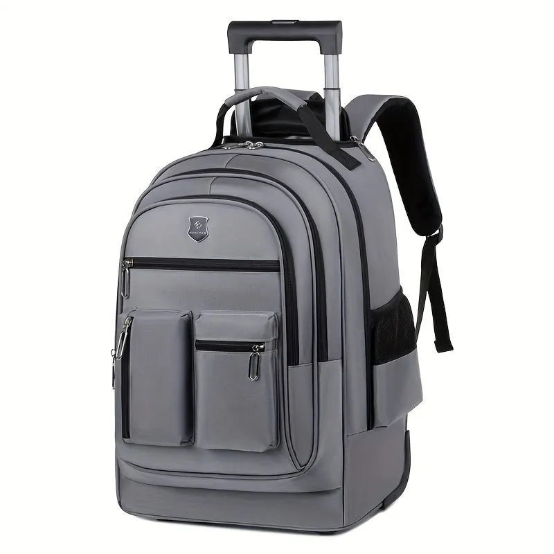 Large Capacity Multifunctional Rolling Backpack - Telescoping Handle, Oxford Cloth, Edge Paint Design - Ideal for School, College, Travel, and Overnight Trips