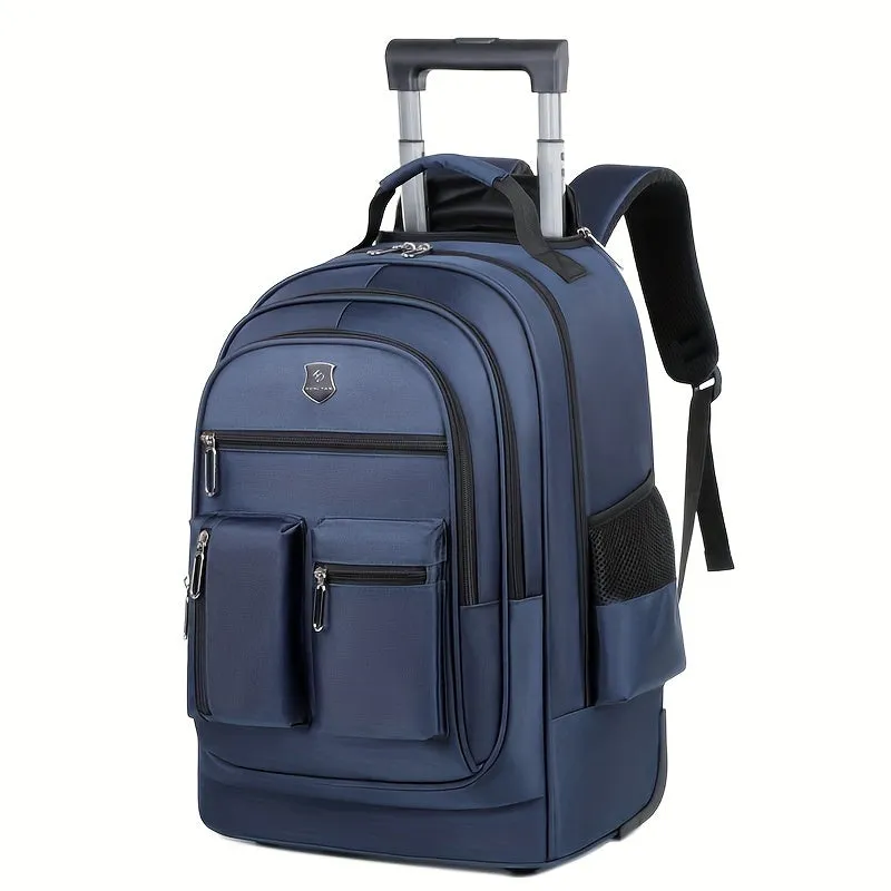 Large Capacity Multifunctional Rolling Backpack - Telescoping Handle, Oxford Cloth, Edge Paint Design - Ideal for School, College, Travel, and Overnight Trips