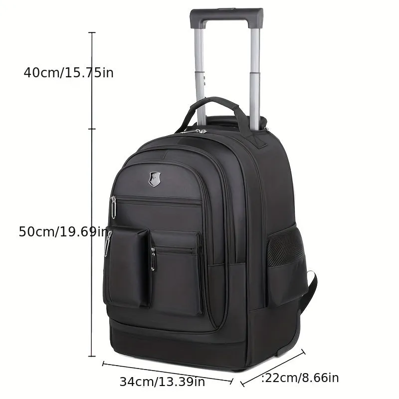 Large Capacity Multifunctional Rolling Backpack - Telescoping Handle, Oxford Cloth, Edge Paint Design - Ideal for School, College, Travel, and Overnight Trips