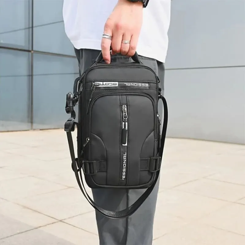 Men Waterproof USB Charging Port Backpack & Crossbody Bag