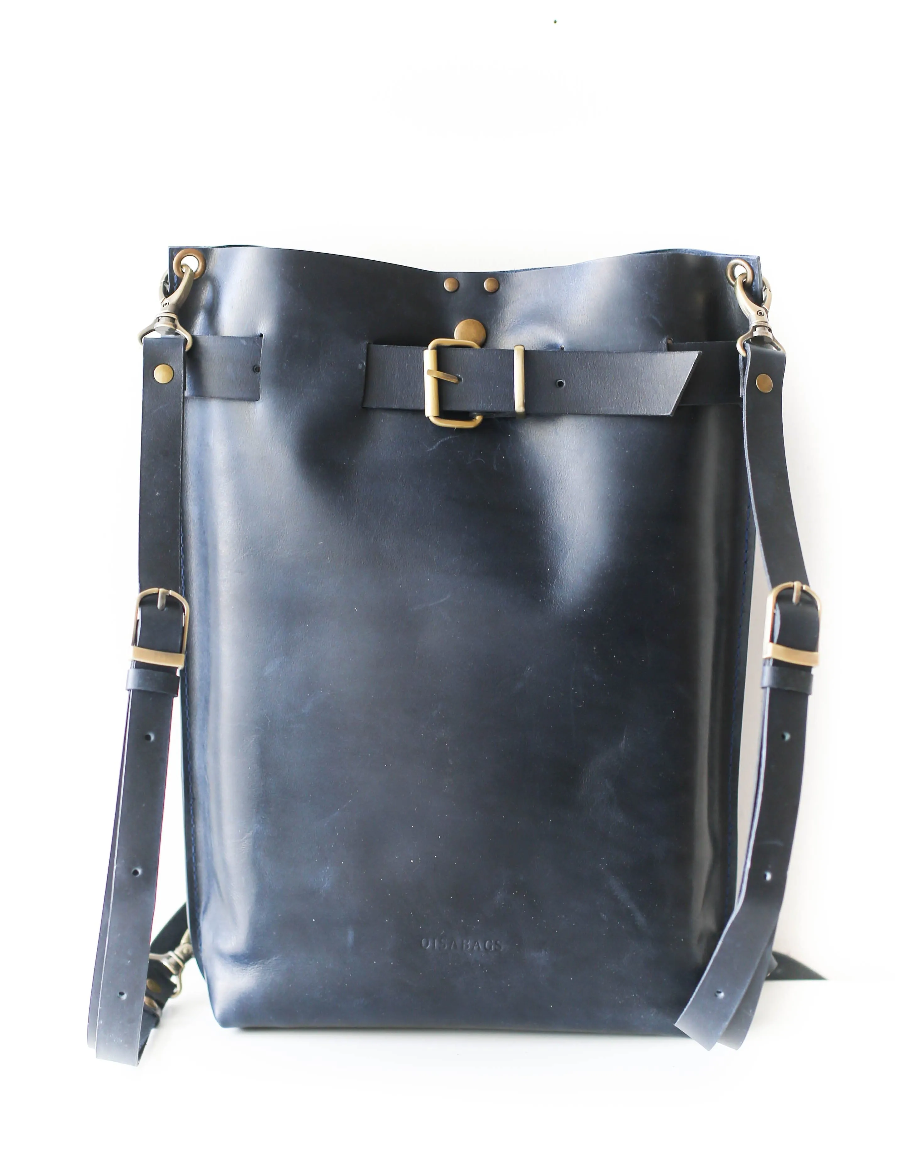 Navy Blue Large Leather Backpack