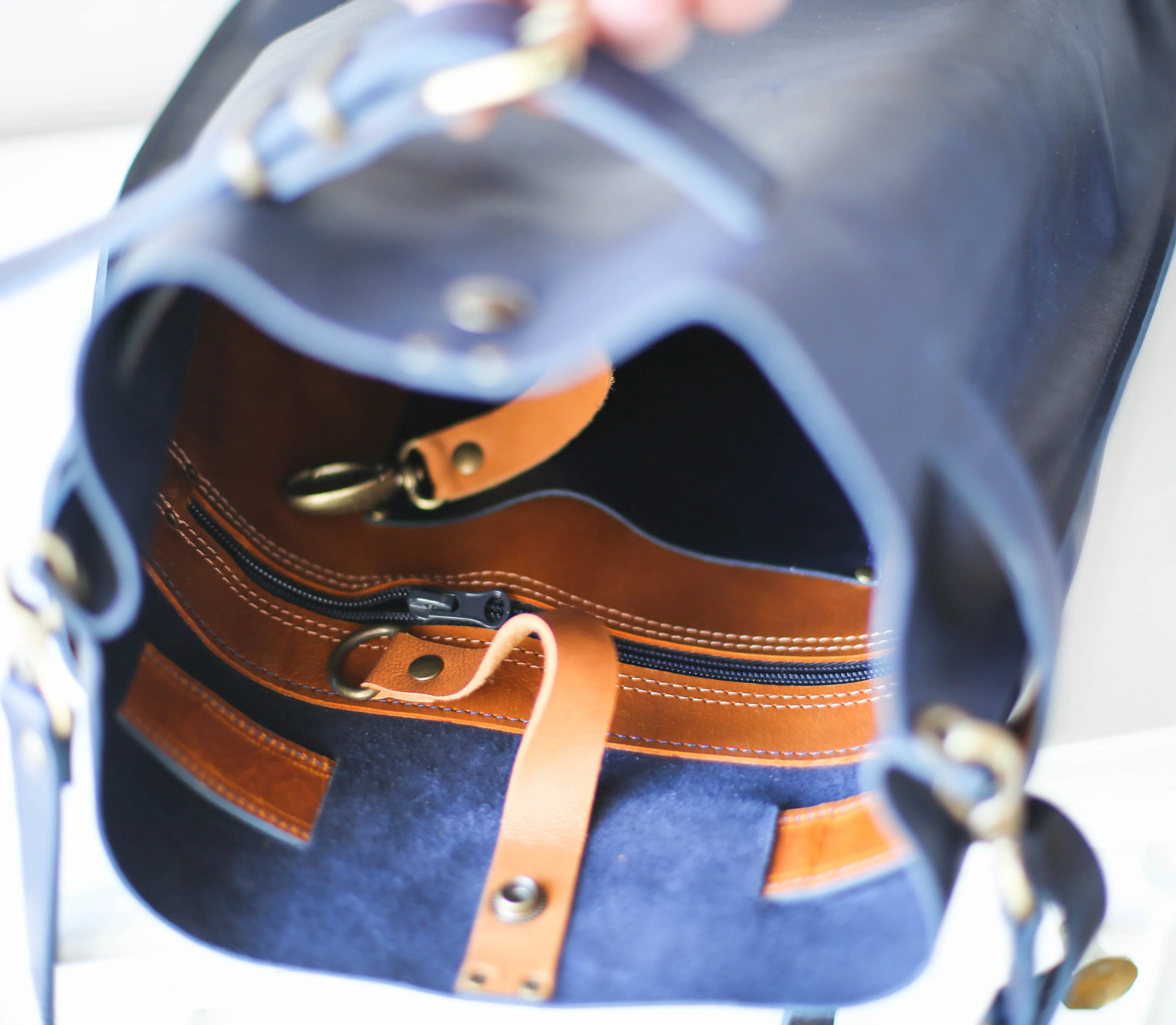 Navy Blue Large Leather Backpack