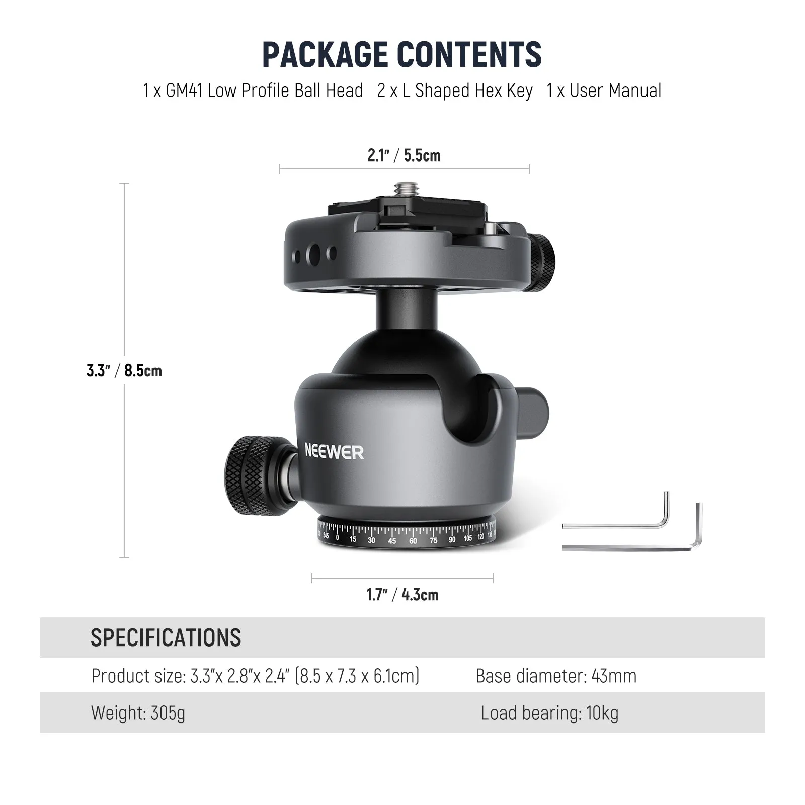 NEEWER GM41 Low Profile Tripod Ball Head