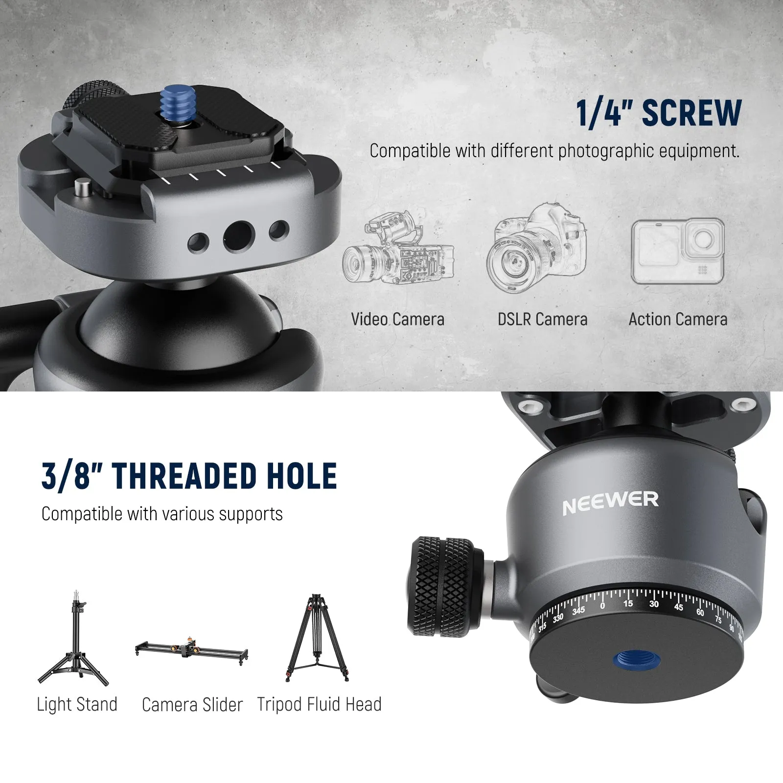 NEEWER GM41 Low Profile Tripod Ball Head