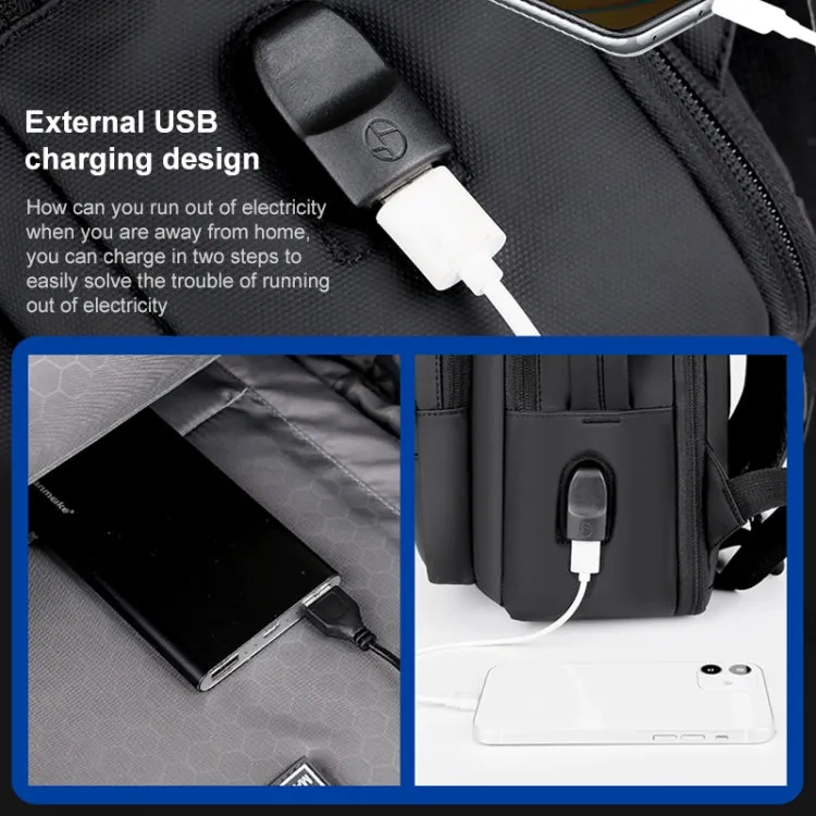 P990 15.6 inch Large Capacity Multifunctional Backpack with External USB Charging Port(Grey)