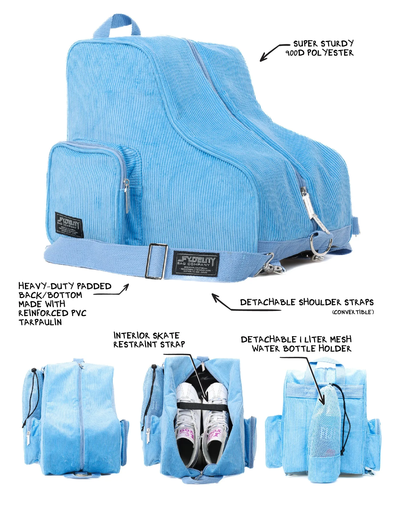 Roller Skate Backpack | Freewheelin' | Corduroy Blue