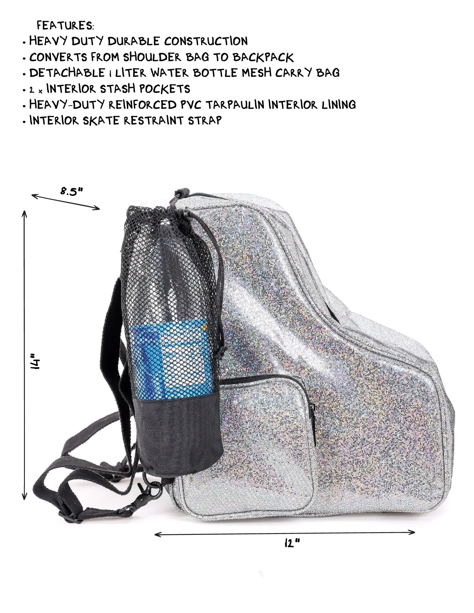 Roller Skate Backpack | Freewheelin' | Glam Glitter Rainbow Silver