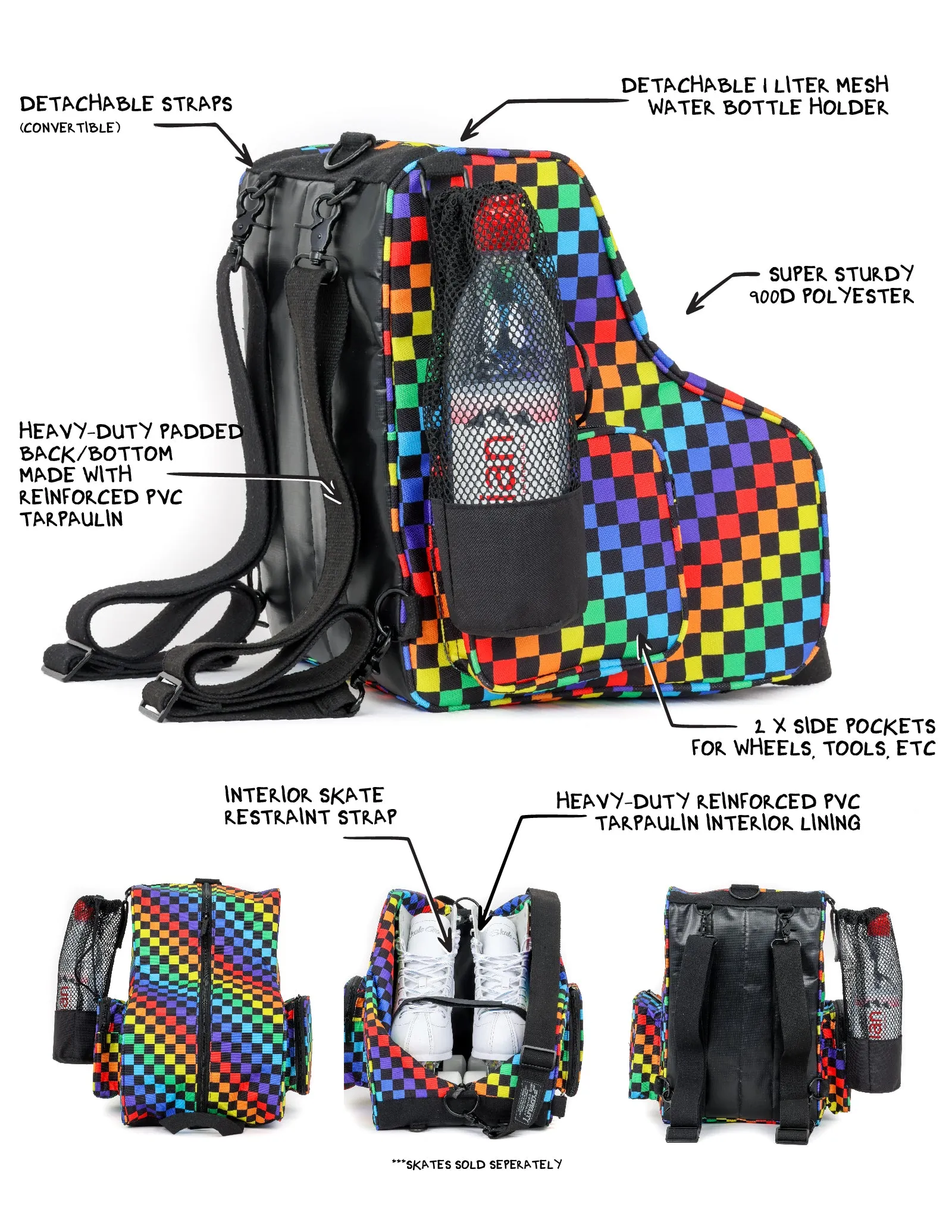 Roller Skate Backpack | Freewheelin' | INDY Rainbow Black