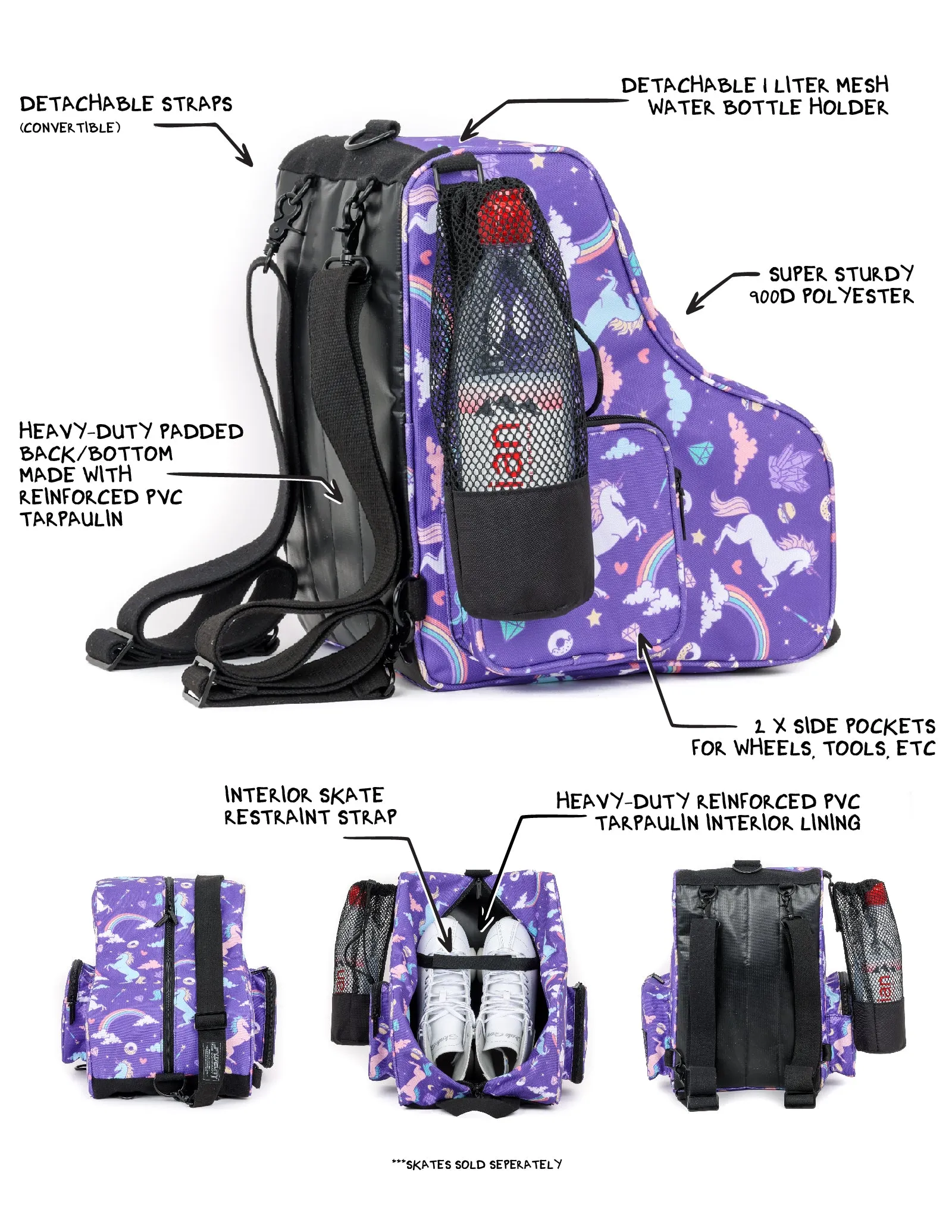 Roller Skate Backpack | Freewheelin' | Purple Unicorn