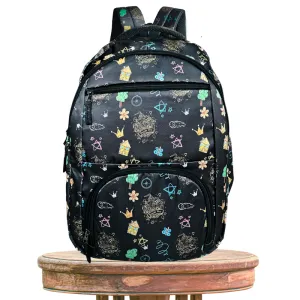 School Bag Backpack for Kids | Doodle Art Design Black - 17 Inches