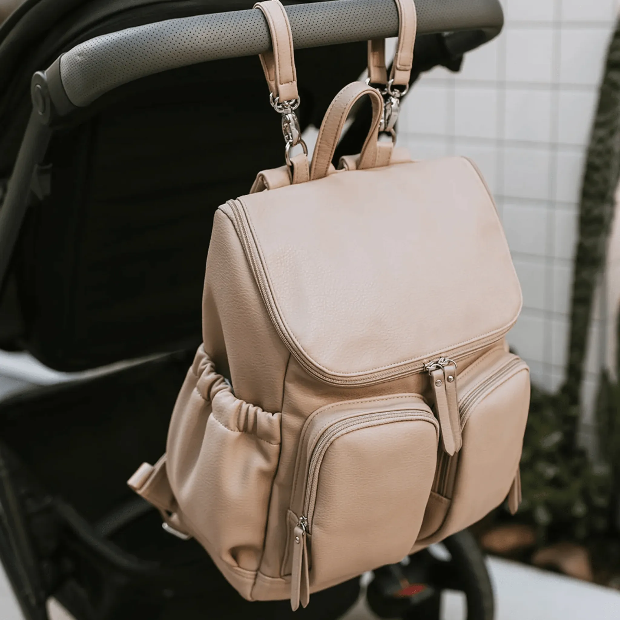 Signature Nappy Backpack - Oat Vegan Leather