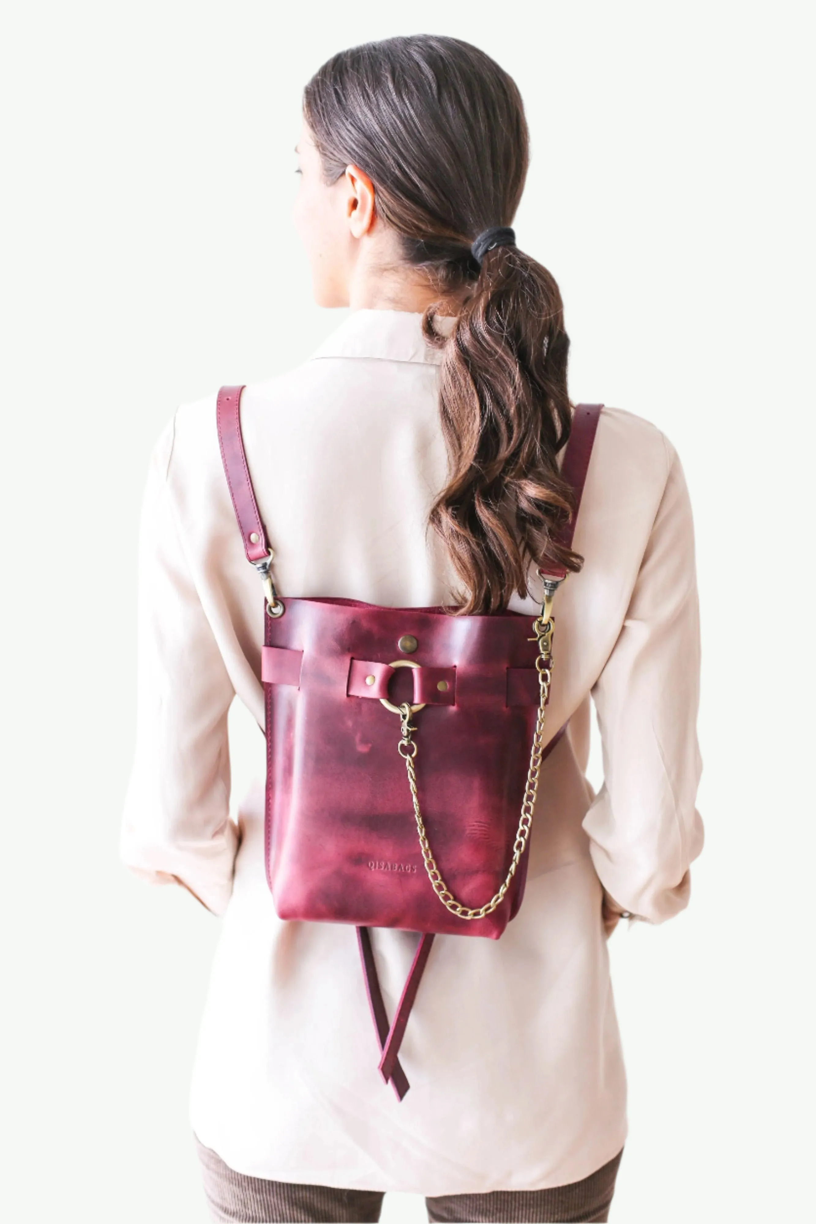 Small Burgundy Leather Bag -"Ring Belt" Edition