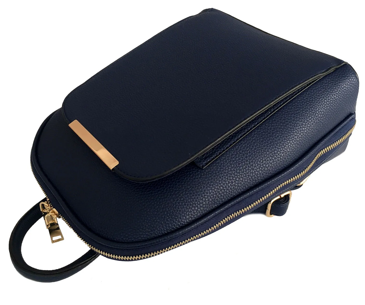 SMALL MULTI COMPARTMENT CROSS BODY BACKPACK WITH TOP HANDLE - NAVY BLUE