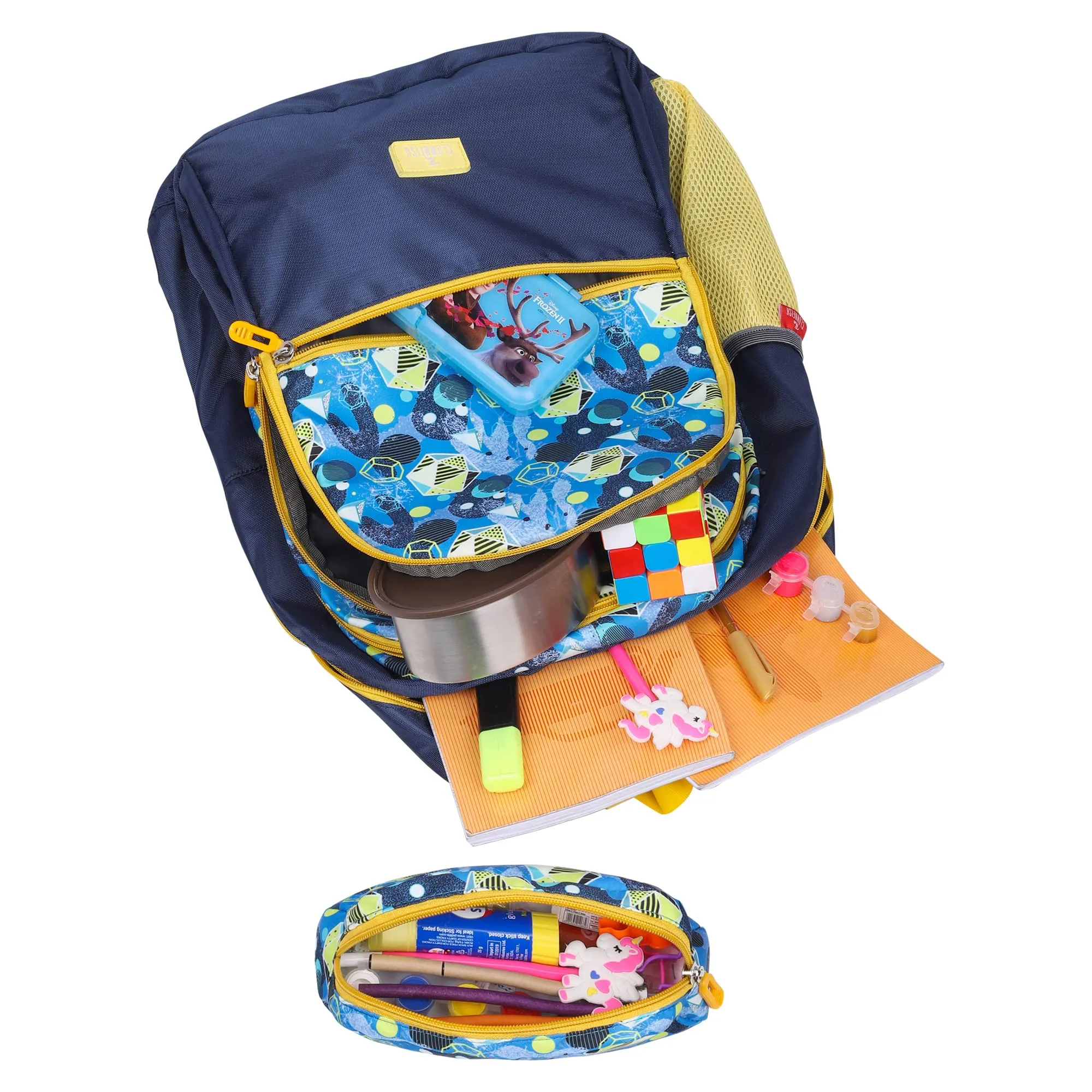 The Clownfish Edutrek Series Printed Polyester 36 L School Backpack with Pencil/Stationery Pouch School Bag Front Zip Pocket Daypack Picnic Bag For School Going Boys & Girls Age-10  years (Light Blue)