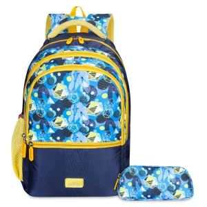 The Clownfish Edutrek Series Printed Polyester 36 L School Backpack with Pencil/Stationery Pouch School Bag Front Zip Pocket Daypack Picnic Bag For School Going Boys & Girls Age-10  years (Light Blue)