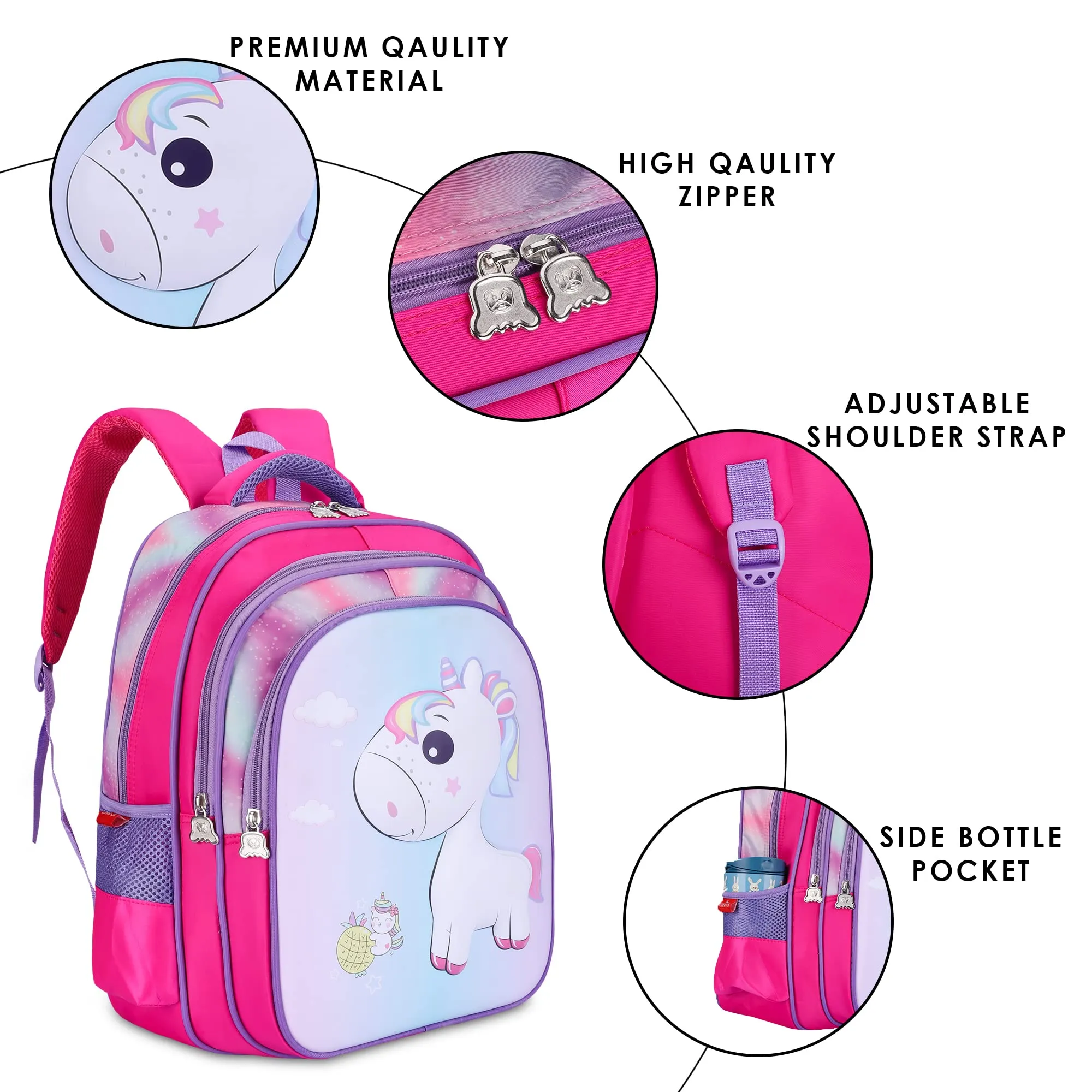 THE CLOWNFISH KidVenture Series Polyester 23 Litres Kids Backpack School Bag Daypack Sack Picnic Bag for Tiny Tots Child Age 5-7 years (Dark Pink)