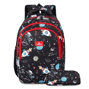 THE CLOWNFISH Scholastic Series Printed Polyester 30 L School Standard Backpack With Pencil/Staionery Pouch School Bag Daypack Picnic Bag For School Going Boys & Girls Age 8-10 Years (Jet Black)