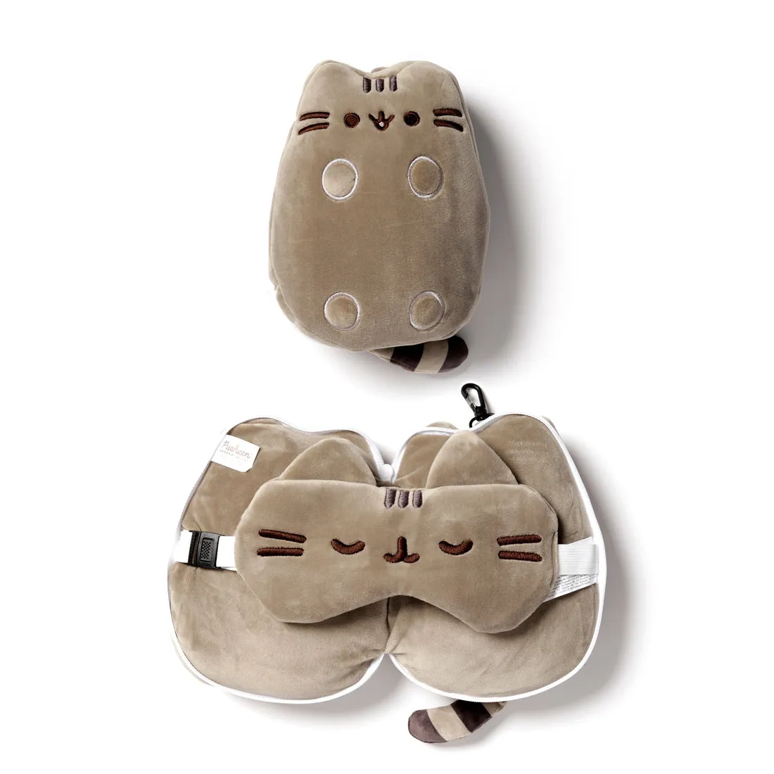 Travelmall 3D Pusheen Cat Shaped Travel Pillow & with Eye Mask Set