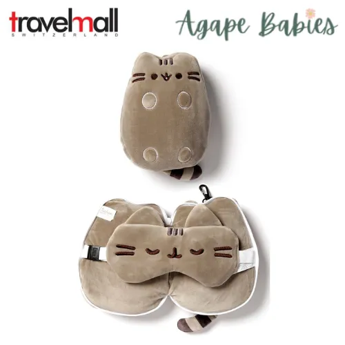 Travelmall 3D Pusheen Cat Shaped Travel Pillow & with Eye Mask Set