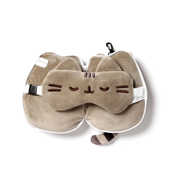 Travelmall 3D Pusheen Cat Shaped Travel Pillow & with Eye Mask Set