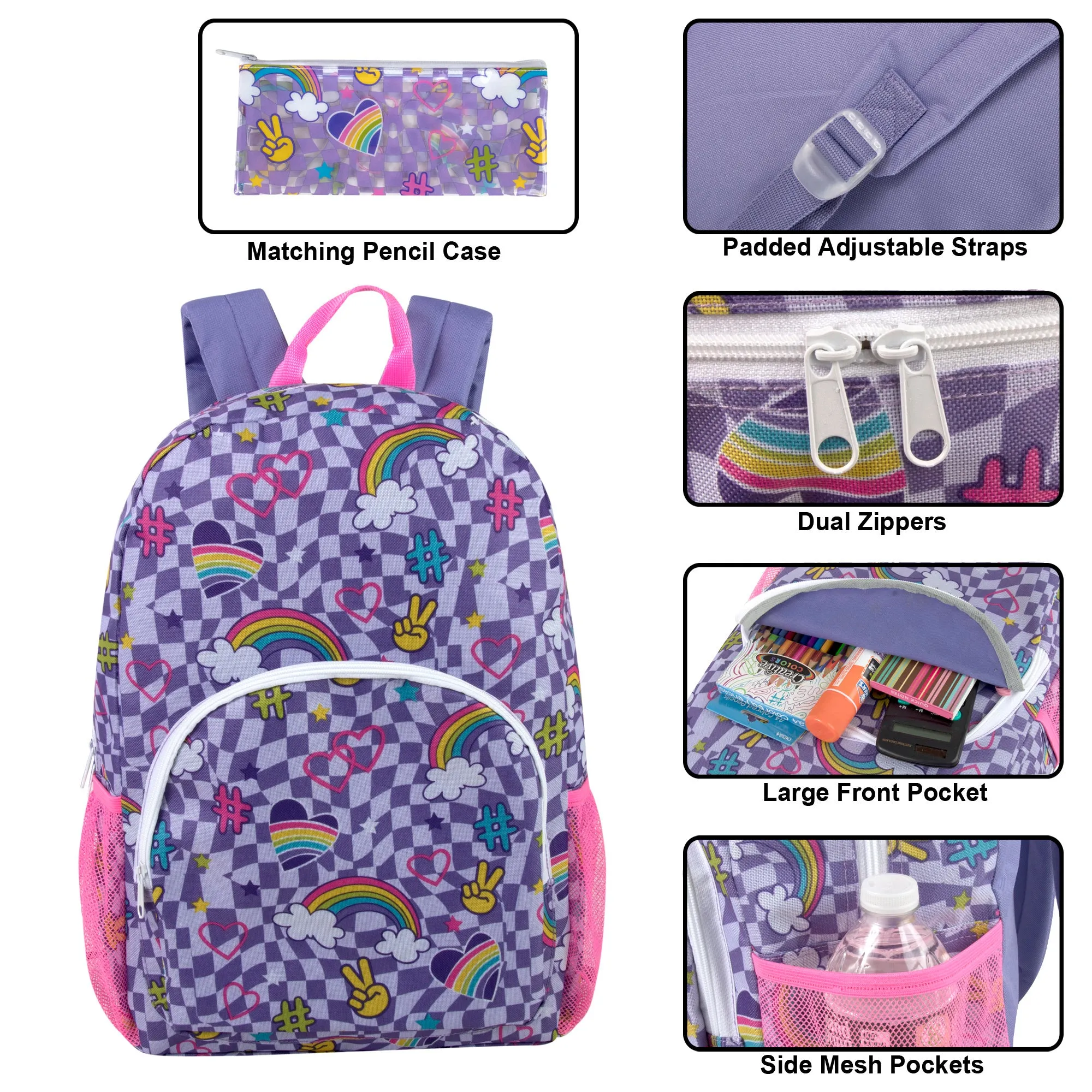 Wholesale 43cm Printed Backpack 20L Capacity with Pencil Case Set - Rainbow Themed